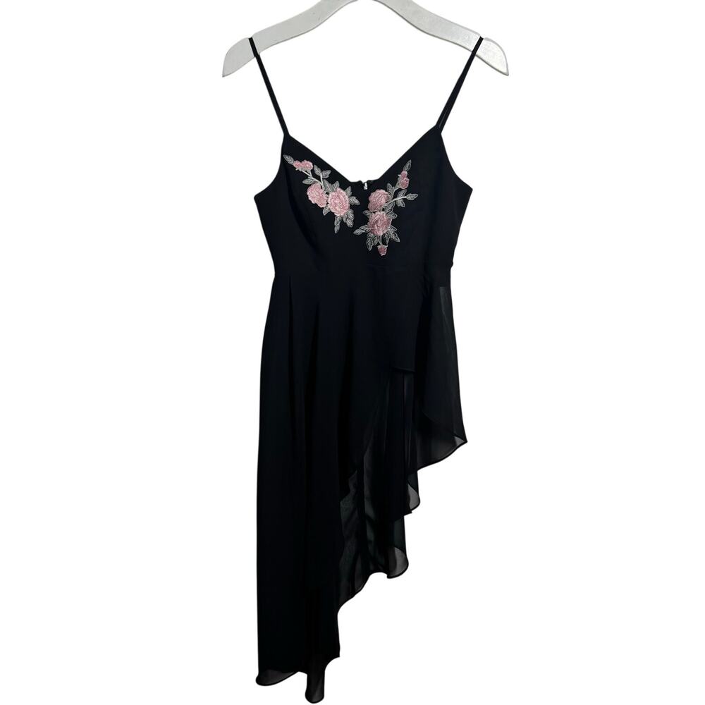 Guess Floral Embriodered Asymmetrical Cami Tank Top Women XS Black Y2K Going Out